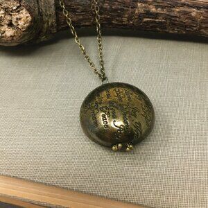 Upcycled Antique Brass Tone Inspirational Black Button Pendant Choker Necklace